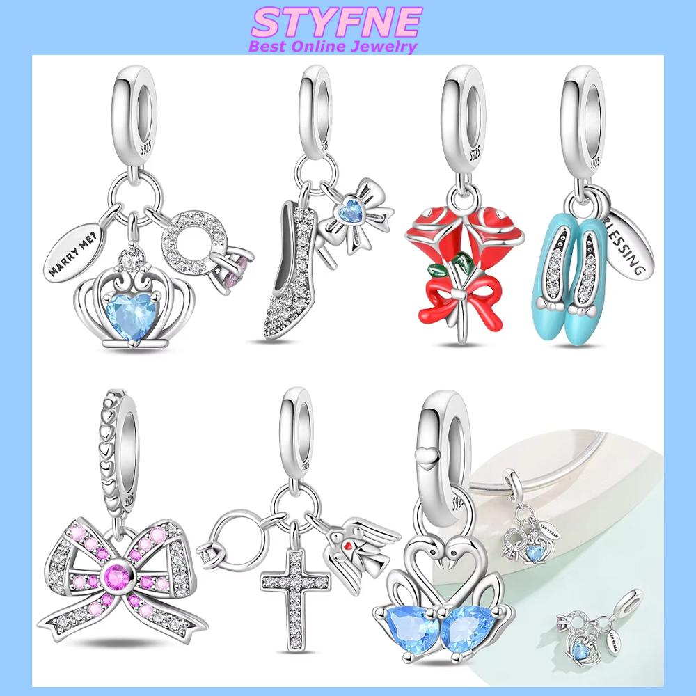 Classic Original Blue Zircon Swan Butterfly Shoes Copper Charms Bead Fit Bracelet Women Jewelry Diy Accessory Gifts