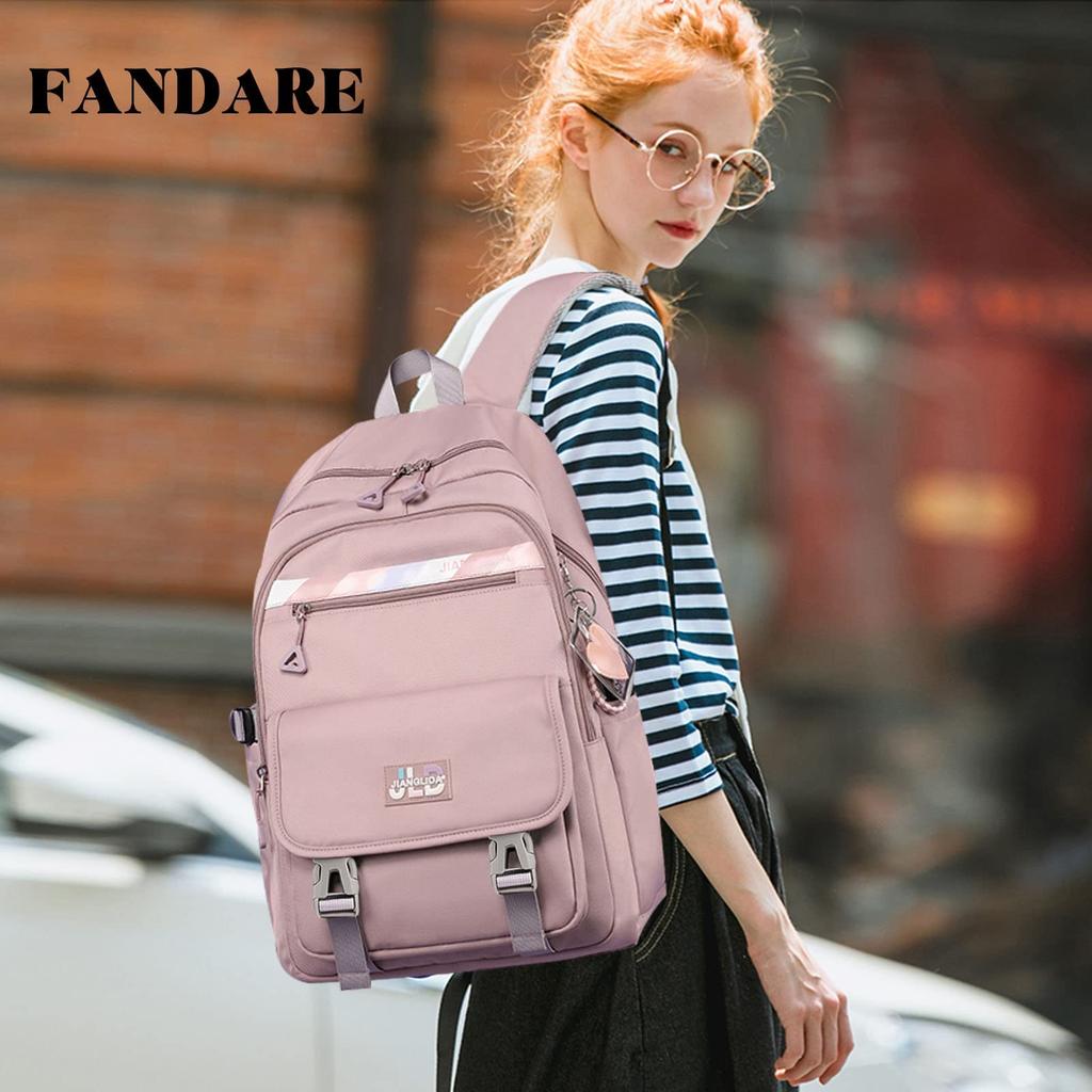 FANDARE Women's Backpack with Cute Decorations, Large Capacity, A4 Size, Student Backpack, Lightweight, Waterproof, Multifunctional, Anti-Theft,