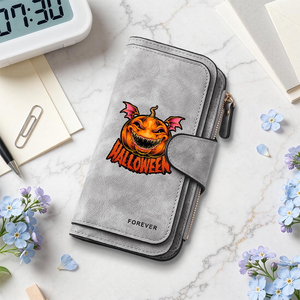 Halloween Pumpkin Pattern Long Wallet Large Capacity Portable Durable Fashion PU Purse