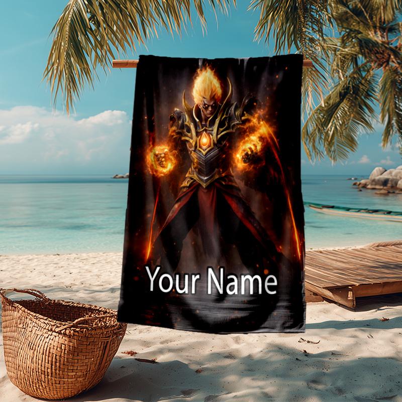 Custom Name Ultra-Soft Beach Towel with Dota 2 Theme,Ideal for Pool - Camping, Diving - Perfect Travel Essential, Vibrant Beach Towel.