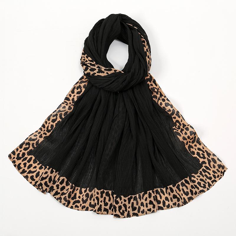 Winter Plain Solid Wrinkle Sexy Leopard Chain Viscose Shawl Scarf High Quality Wrap Pashmina Stole Bufanda Muslim Hijab 180*70Cm