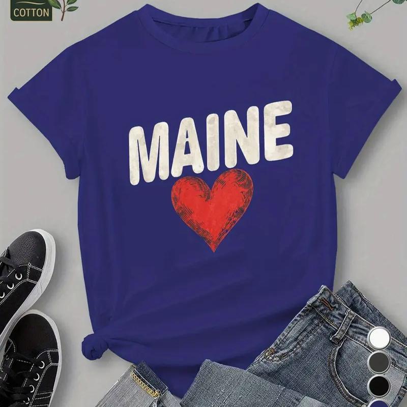 Women Summer T Shirt  Print Maine Short Sleeve Tees Casual   Printed  Tops