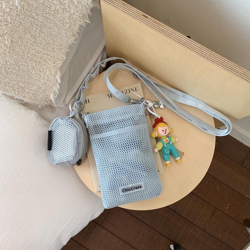 Sweet little fresh mobile phone bag women's 2025 summer new hollow shoulder bag crossbody mesh portable storage bag