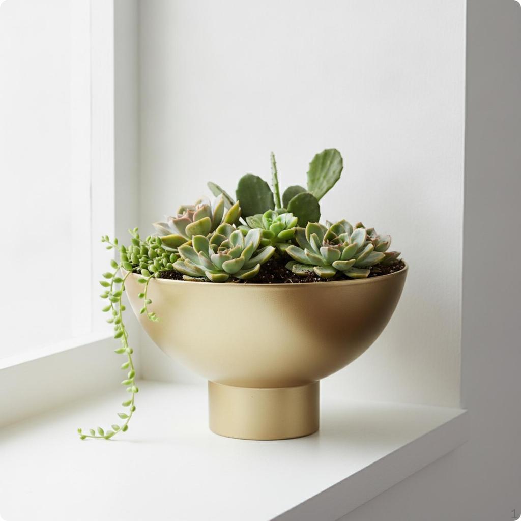 Metal Planter with Pedestal Gold Table Centerpiece Modern for Indoor, Windowsill