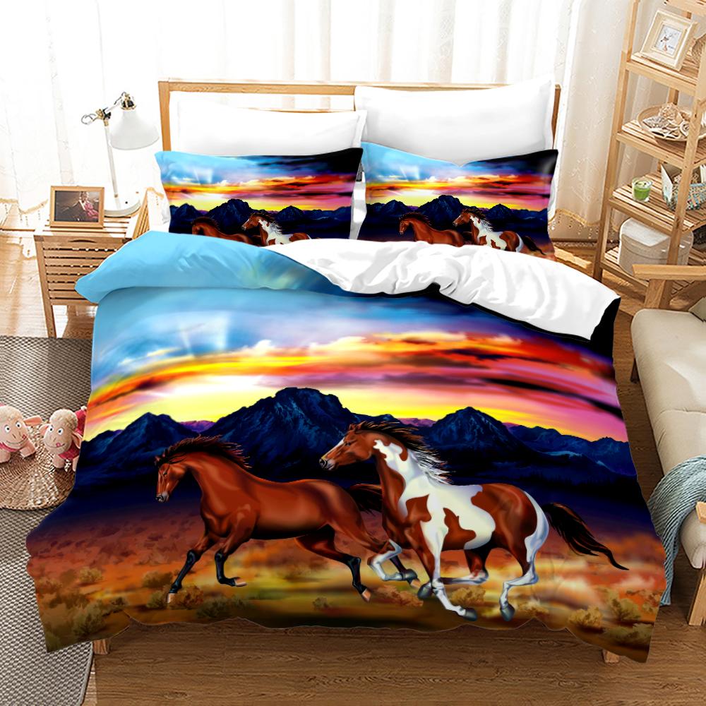 Luxury Black Horse Bedding Set Animal Microfiber Bed Linen Double Queen King Twin Size Gift Adults Men Duvet Cover Bedroom Decor