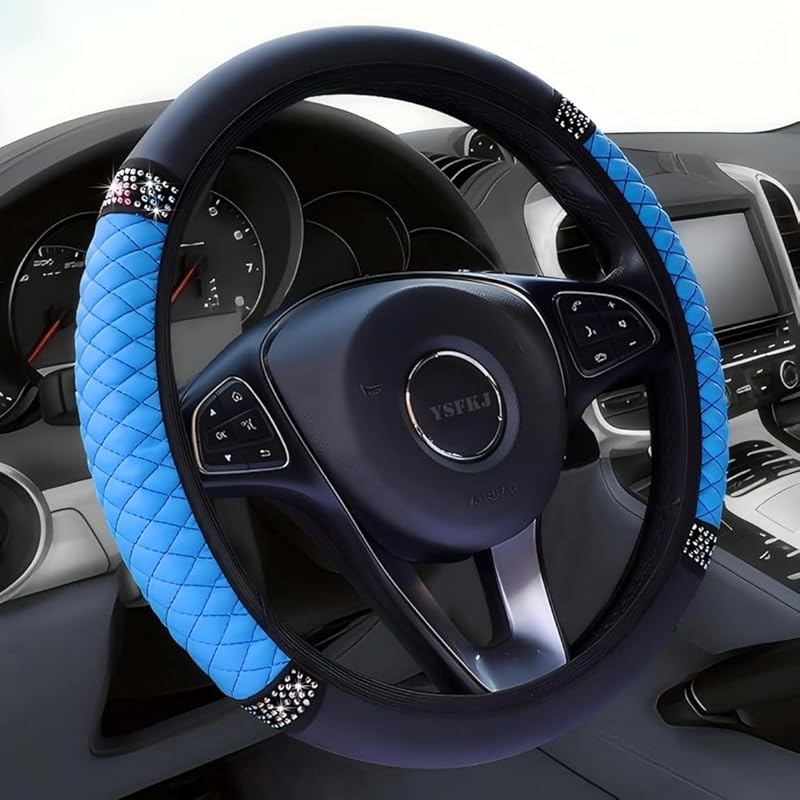 Soft Leather Car Steering Wheel Cover, Universal 15 Inch Colorful Rhinestones Anti-Slip Elastic Steering Wheel Covers For Most Cars, Sparkly Crystal