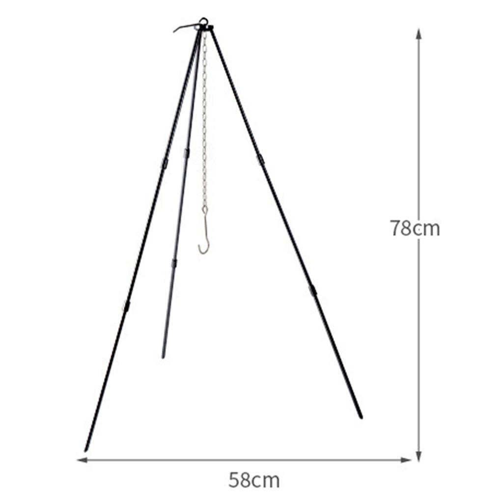 Cooking Tripod Foldable Campfire Tripod with Chain and Carrying Bag Aluminum Alloy for Outdoor Cooking Black