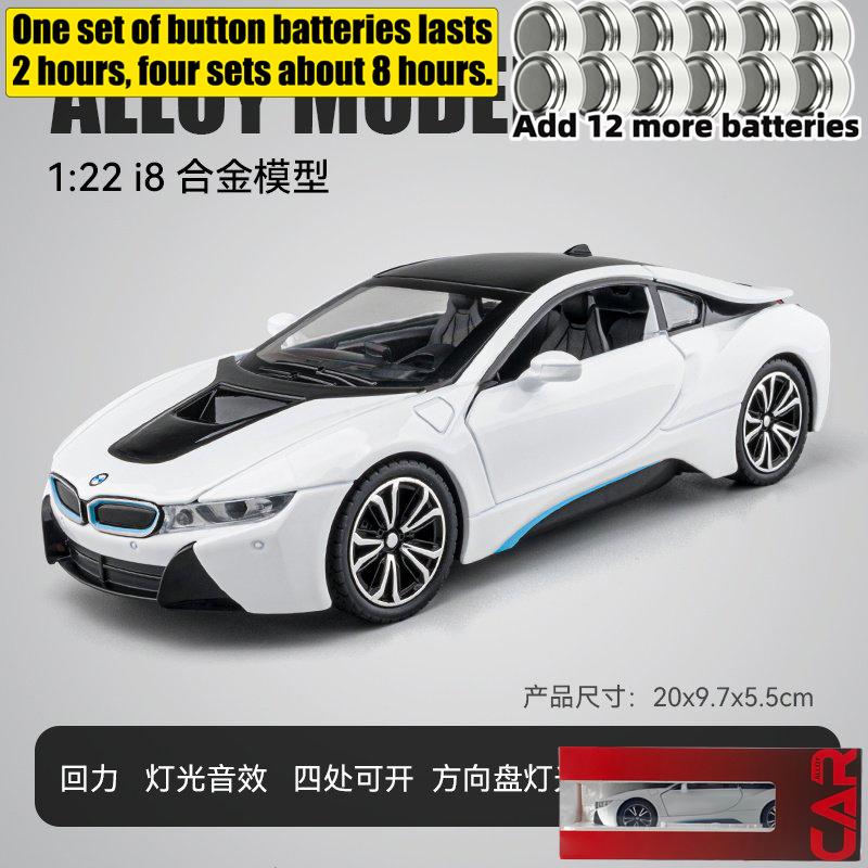 1:22 BMW I8 Hybrid Luxus Sportcoupé Legierung Metall Druckguss Modellauto Ton & Licht Rückzieher Hohe Simulation Hobby Geschenk Für Jungen