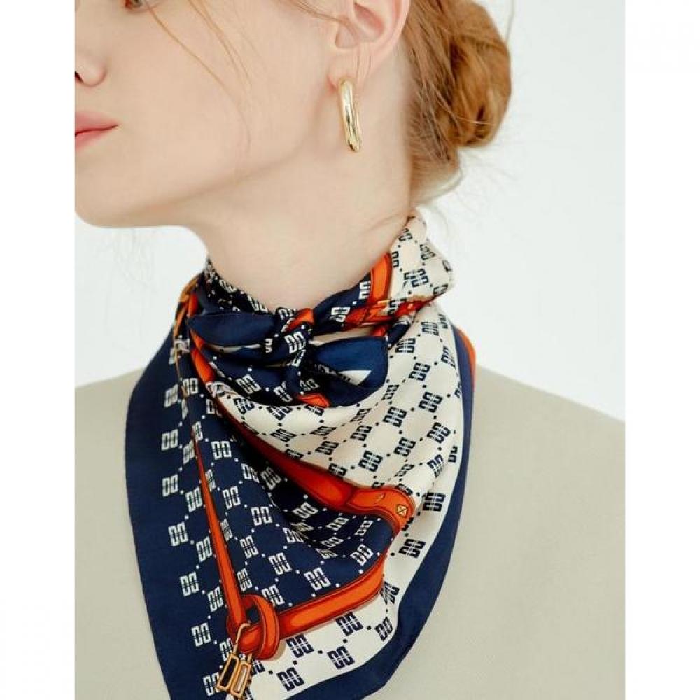 Daks Navy Dd Pattern Square Silk Scarf Dcsc2f024bk
