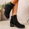 2025 Autumn/Winter Women's Black Suede Chunky Heel Ankle Boots with Side Zipper – Versatile Mid-Heel for Commuting