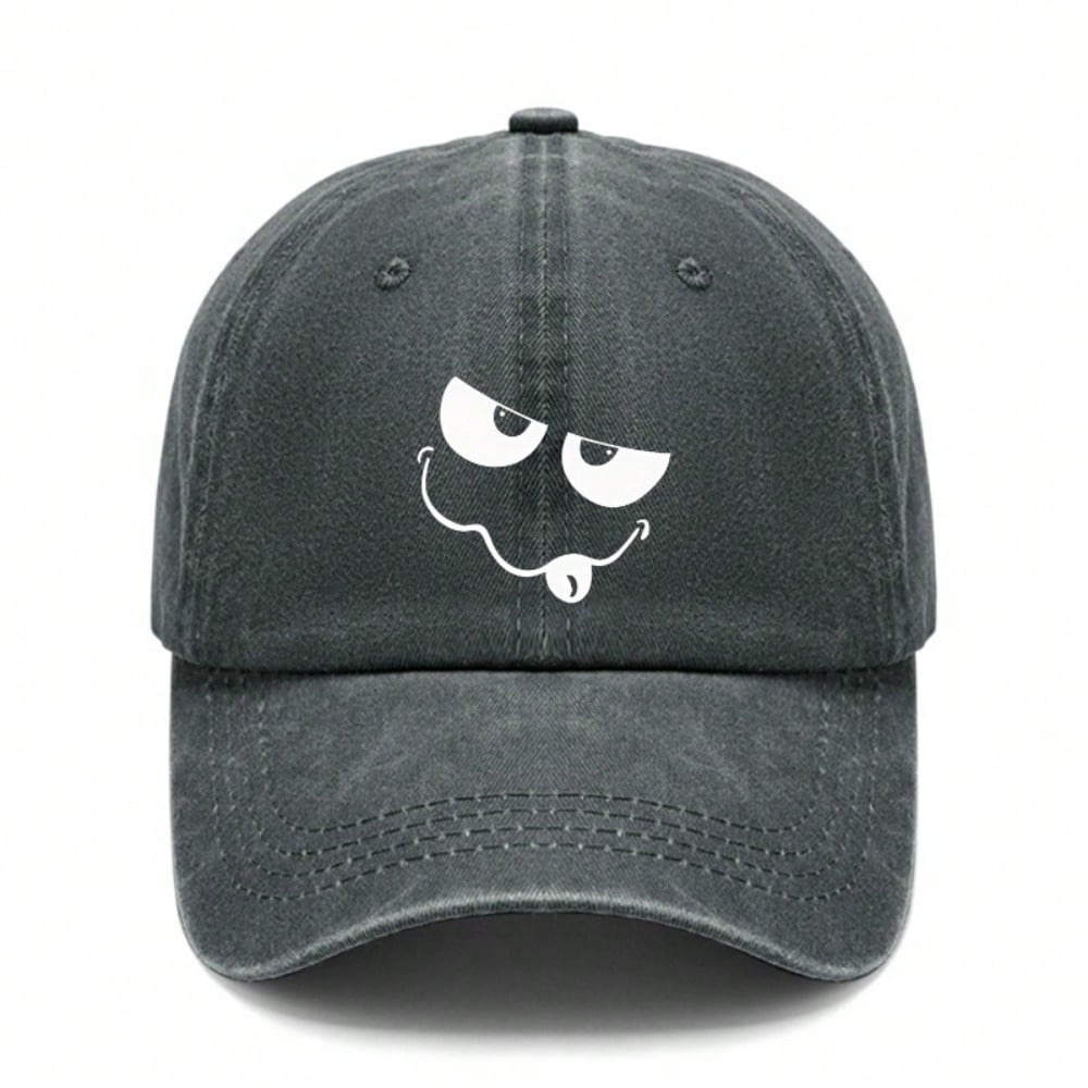 Cartoon Baseball Cap, Funny Face Print Polyester Adjustable Breathable Comfort Casual Hat For Daily Wear Travel
