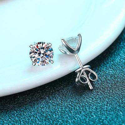 Colore D 0,2-2ct Orecchini a perno con diamanti Moissanite veri Argento Sterling 925 puro Orecchini a 4 griffe per donna Gioielleria raffinata