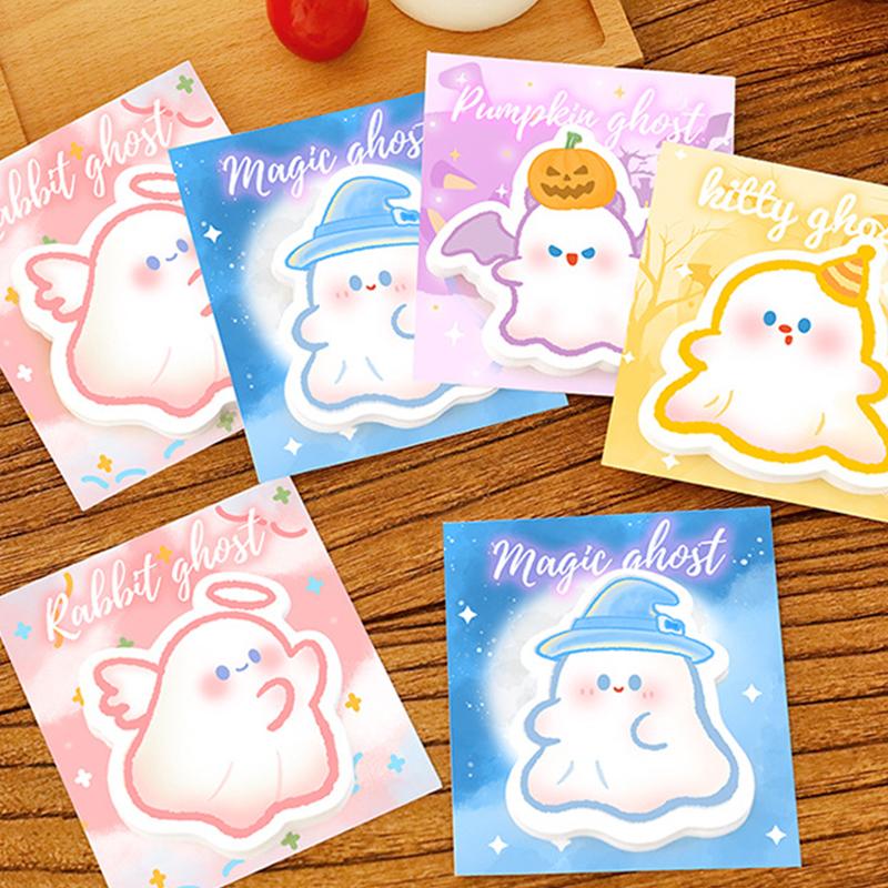 Halloween Ghost Sticky Notes Set 1/4Pcs Reusable Cute Cartoon Die Cut Memo Pad for Study Work Daily Reminder