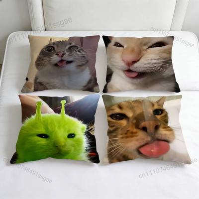 Funny Cat MeMe Decorative Square Pillow Cover Soft  Comfortable Pillow Case Sofa Bed Home Decoration