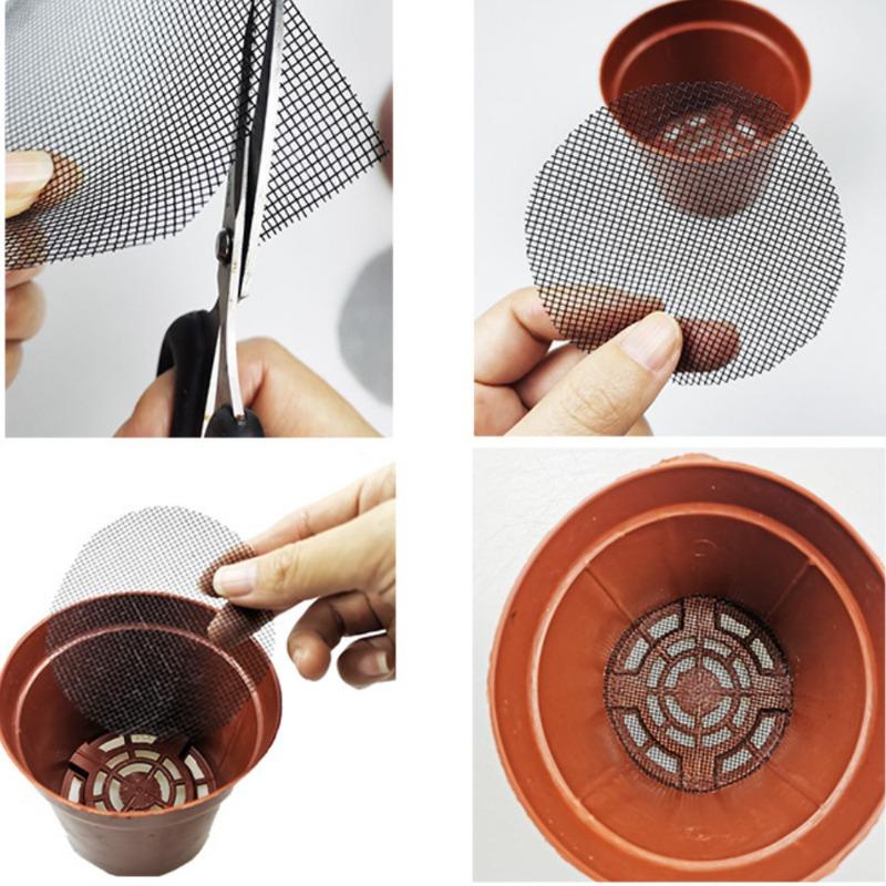 50 Pcs Flower Pot Hole Mesh Pad Square Bonsai Mesh Drainage Screens Bonsai Pot Bottom Grid Mat Drainage Meshs Hole Screen