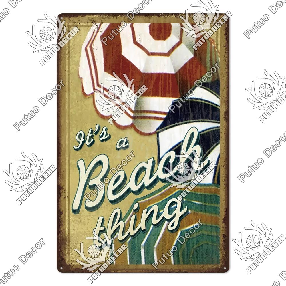 Putuo Decor Beach Vintage Tin Signs Plaque Metal Plate Retro Summer Posters Wall Art Decor Seaside Bar House Room Iron Painting