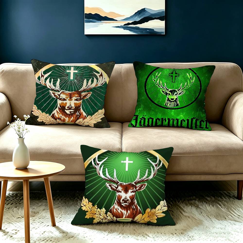 Famous liquor JJagermeister Logo Pillow Case Square DoubleSided Sofa Cushion Cover Bedroom Bedside Pillow