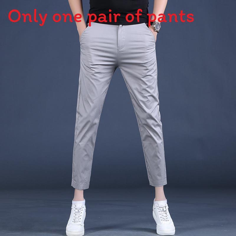 Young Men Summer Slim Fit Business Casual Pants With Stretch Cotton For Daily Wear