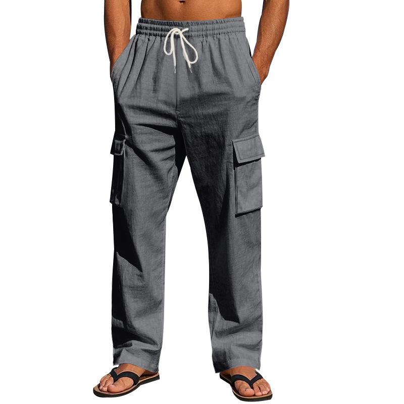 Men's new four seasons thin section breathable workwear multi-pocket loose casual trend wide-leg trousers