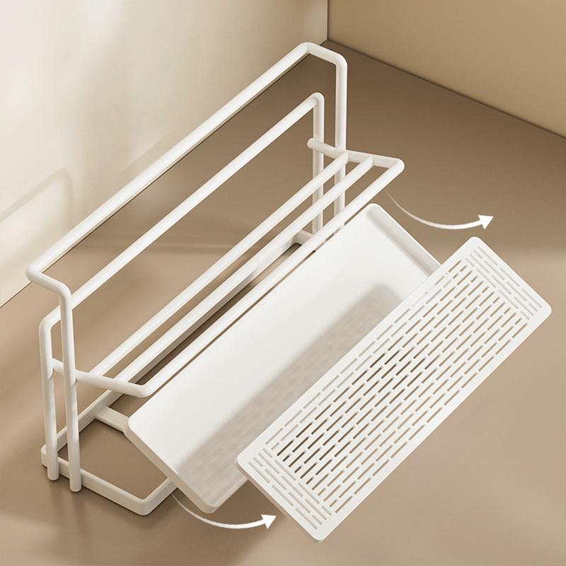 Double-layer Cup Rack with Drain Tray Rack for Kitchen Table Top Glass Cups, Tea Cups, Coffee Cups and Water Cups Organizer Shel