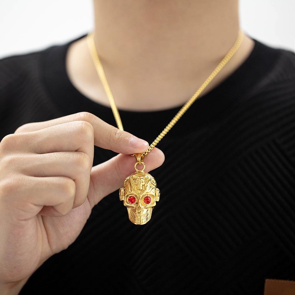 OPK Totenkopf Retro Rote Augen Halskette Herren