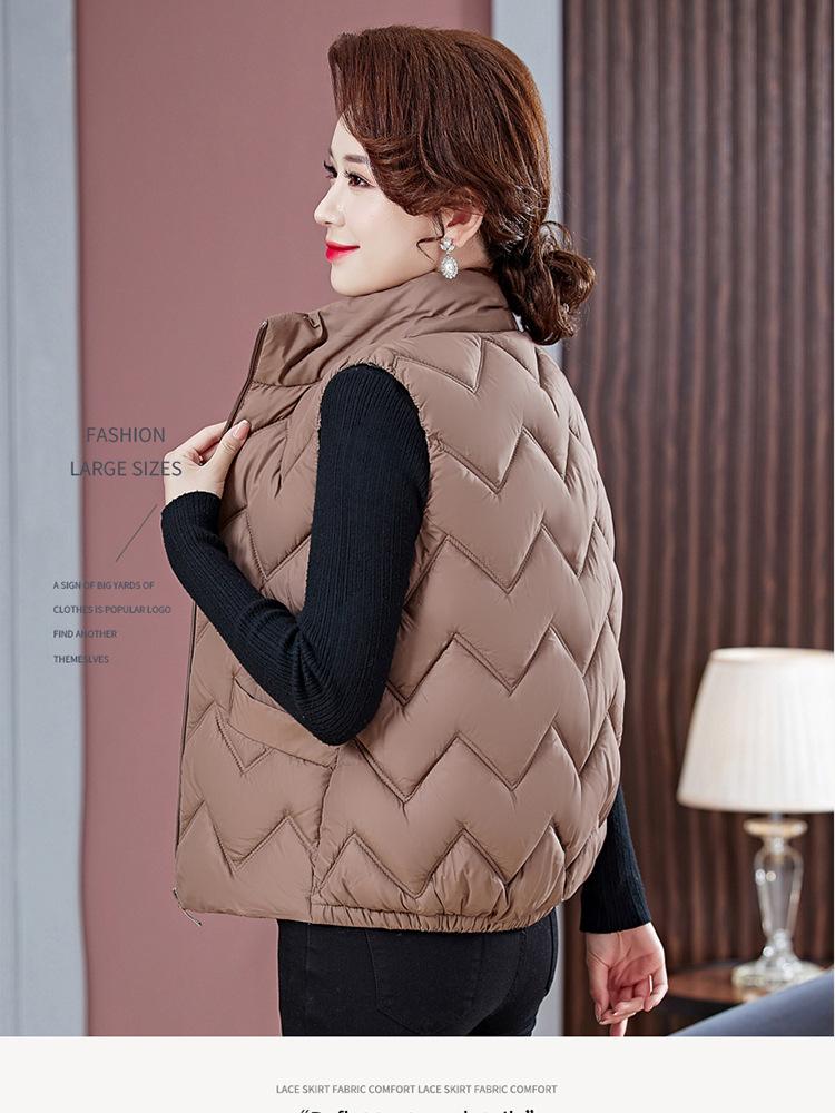 Herbst und Winter Damen einfarbige Mutterweste Stehkragen kurze winddichte warme Damenweste mittleres Alter und ältere ärmellose Jacke