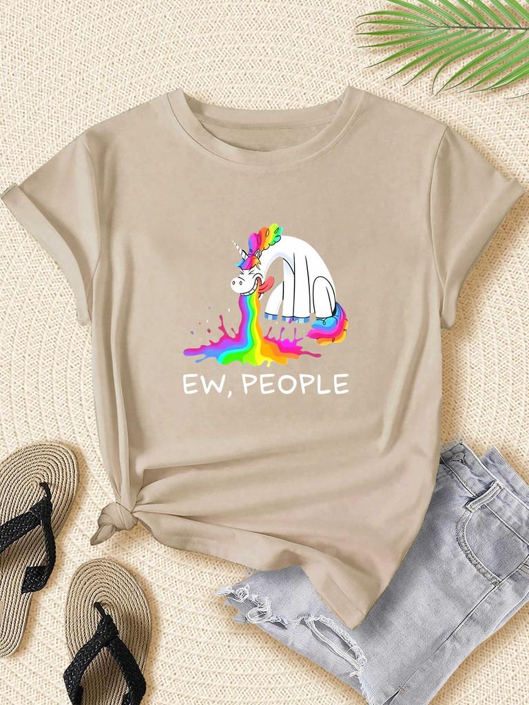 Funny Rainbow Horse Letter Printed Fashion Casual Unisexs Top Summer Fashion Unisexs Printed Daily Tshirt Comfortable