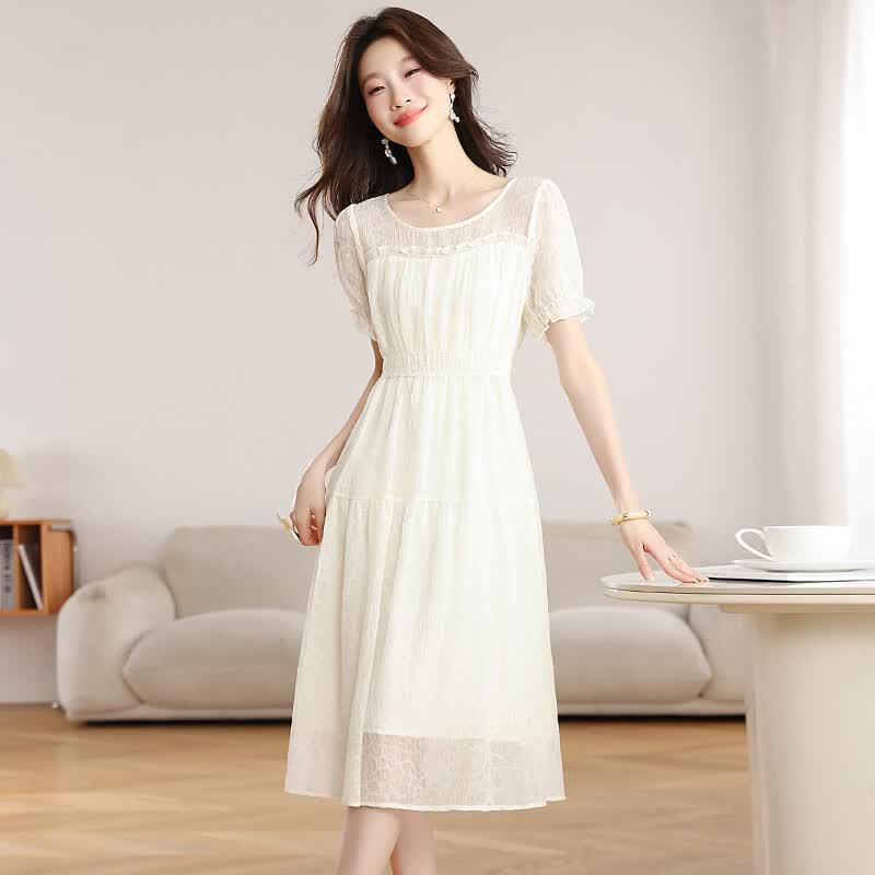 La Chapelle Elegant Round Neck A-line Maxi Dress S