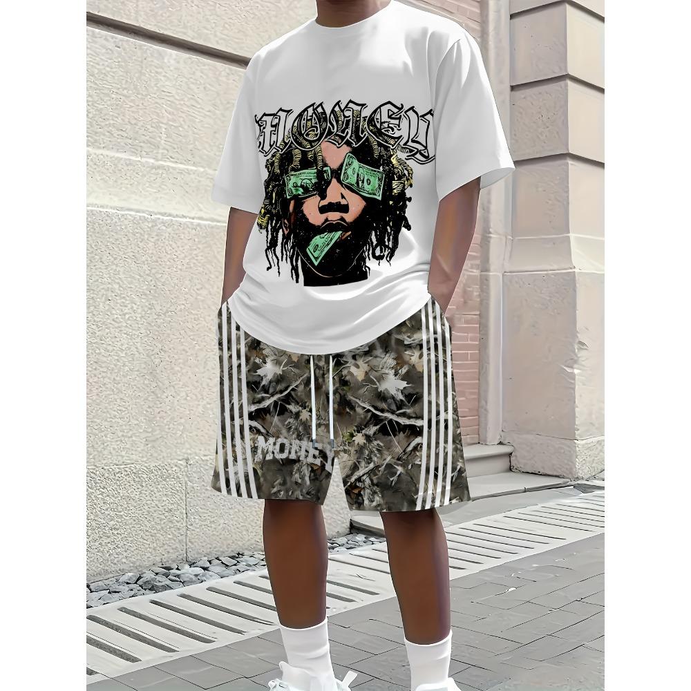 Fashion Letter Pattern Printed Men's T-shirt and Shorts 2 Piece Set Summer Casual Outfit for Men's and Women's Clothing Top