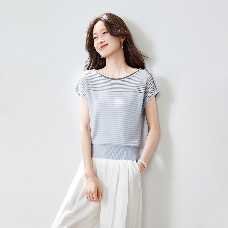 Srcr Women s Silk Blend Knitted Cutout Short Sleeve Top M