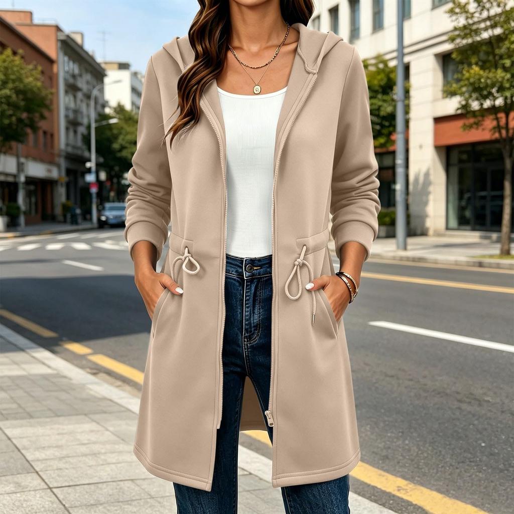 Damen Langarm Kapuzenpullover mit Kordelzug in der Taille für Herbst und Winter