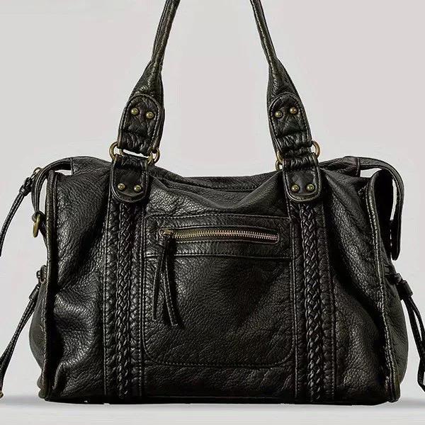 Y2K Spicy Girl One Shoulder Crossbody Bag Vintage Washed Leather Soft Leather Motorcycle Bag Large Capacity Bag