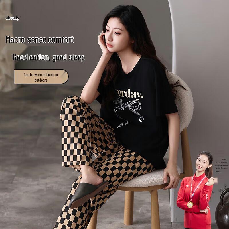 Women s Casual Short Sleeve Loungewear Set XL чёрный