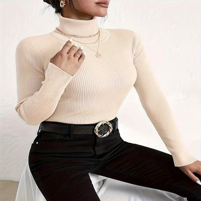 Women's Fashion Casual Fall Winter Solid Color Print Long Sleeve High Neck Sweaters