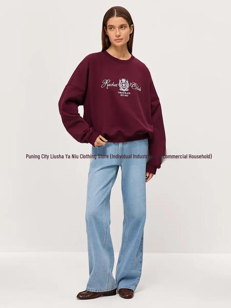 American Style Oversized Round Neck Sweatshirt - Autumn/Winter Casual Versatile Print