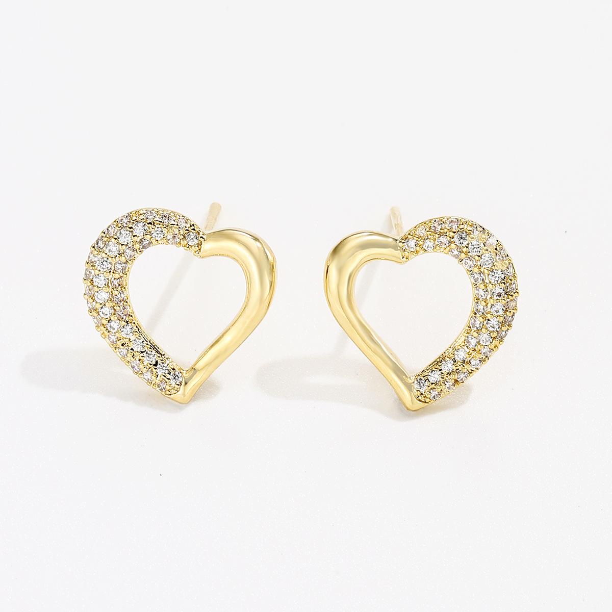 Hollow Out Heart-shaped Micro Inlaid Earrings with A Creative and Minimalist Style, Unique and Niche Design Earrings золотой
