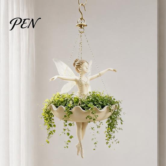 Decorative Succulents Holder for Balcony Ballet Dancer & Mermaid Hanging Planter, Resin Shell-Shaped Flower Pot with Metal Chains, Stylish Decor Patio