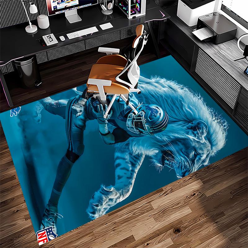 Detroit Lions logo Print Area Rug - Soft, Washable Non-Slip Indoor Mat for Office Chairs, Living Room, Home Office Decorative Rug