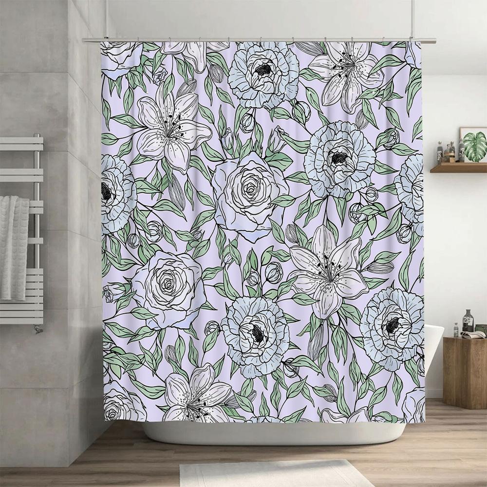 Vintage Floral Shower Curtain Modern Bathroom Decor Pink White Green Flower Pattern Fabric Waterproof Bath Mat Cover Size Custom