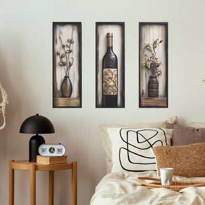 3 Pezzi Vaso Vintage Decorazione Camera da Letto Soggiorno Sfondo Abbellimento Adesivi Murali Decorativi