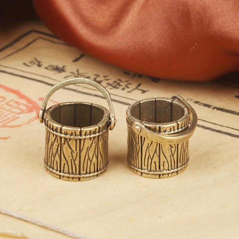 2pcs Antique Small Copperware Buddha Tea Mini Bucket Set Copper Teacup Brass Keychain Pendant Home Decoration Crafts Gift