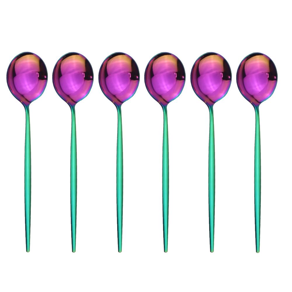 6pcs/set Stainless Steel Spoon Dinnerware Silverware Set Cutlery Set Flatware Outdoor Office Party Home Kitchen Tableware