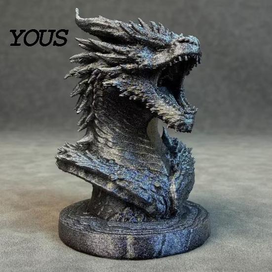 Desktop Dragon Decoration Head Figurine, 3D Printed Fantasy Statue, Mythical Black Sculpture Animal for Home Office Desk Decor, Gift Collectors Scale