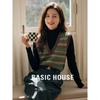 Basic House Women's Striped V-Neck Knitted Vest Sweater