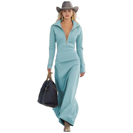 

Sweatshirt Dress for Women Casual Long Sleeve Half Zip Pullover Tunic Long Dress Fall 2XL небо синє кольору