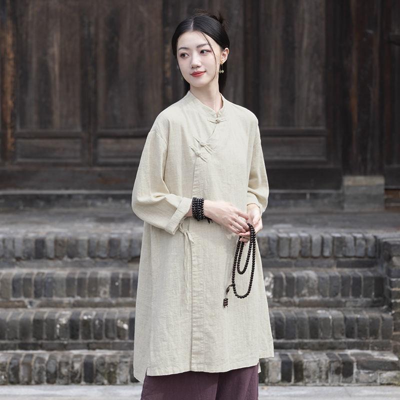 Zen Style Women's Pure Cotton Shirt Women's Spring and Autumn Meditation Clothes Cotton and Linen Chinese Style Tops