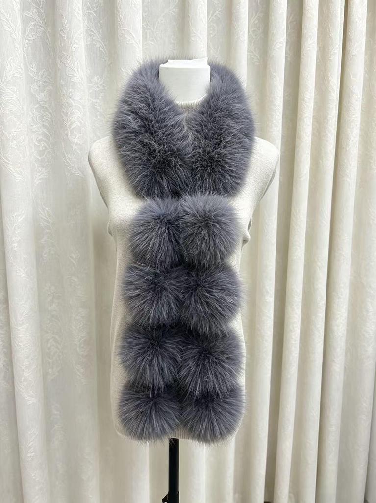 Magnetic Faux Fox Fur Scarf with Pom-Poms - Double-Sided Plush Shawl for Autumn/Winter.