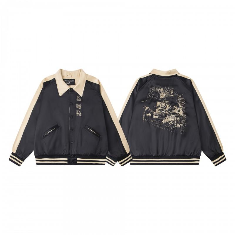 Unisex Oversized Patchwork Hoodless Bomber Jacket Cotton-Lined Casual Streetwear Outerwear Fall