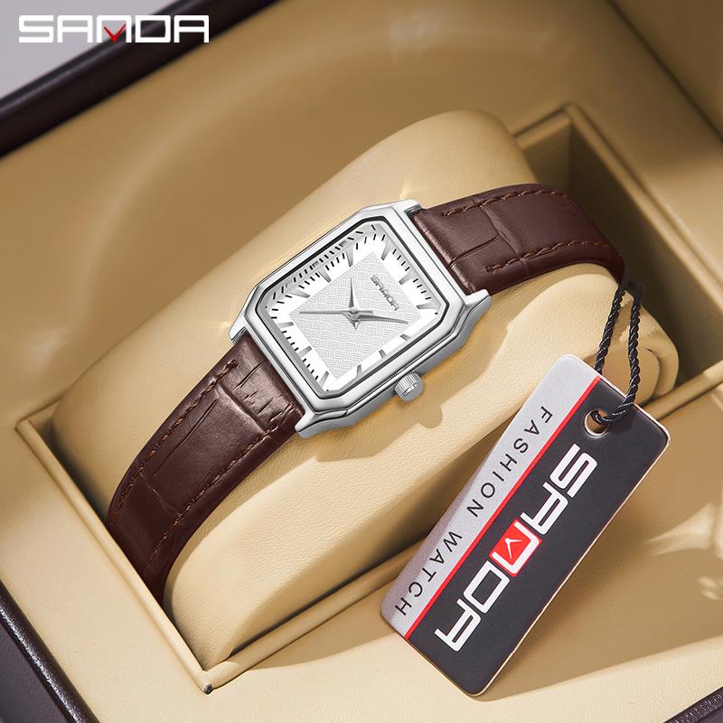 Quadratische Retro-Quarz-Uhr mit vielseitigem Stahlarmband & wasserdichtem Lederarmband, mit einfachen Strichindizes - Modisches & Nischen-Accessoire für Damen.