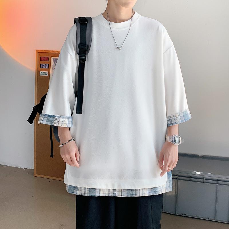 

Летние мужские футболки свободного покроя средней длины, большие размеры, рукава три четверти, уличный стиль, топ для активного отдыха 2XL